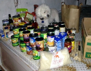 Franki helping to sort out the donated food. 